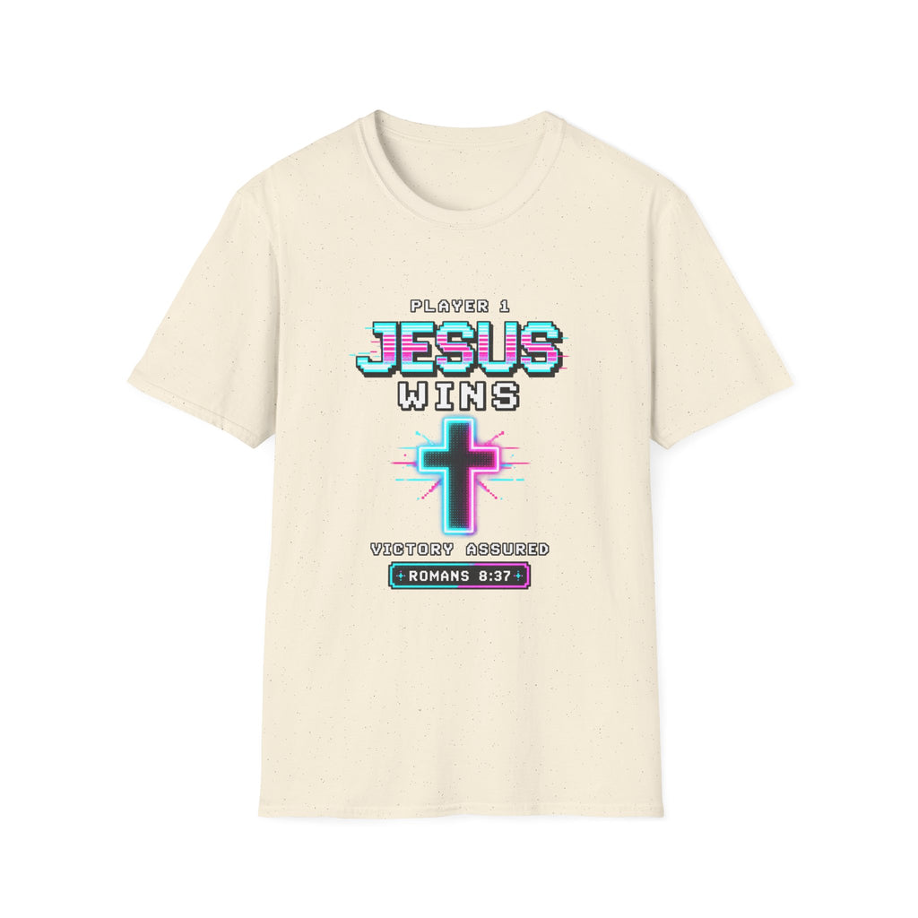 Player 1 Jesus Wins T-Shirt | Christian Cross Retro Gaming