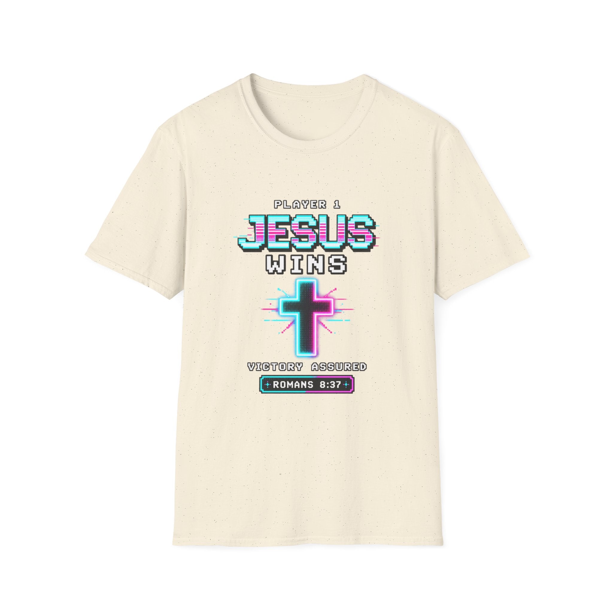 Player 1 Jesus Wins T-Shirt | Christian Cross Retro Gaming