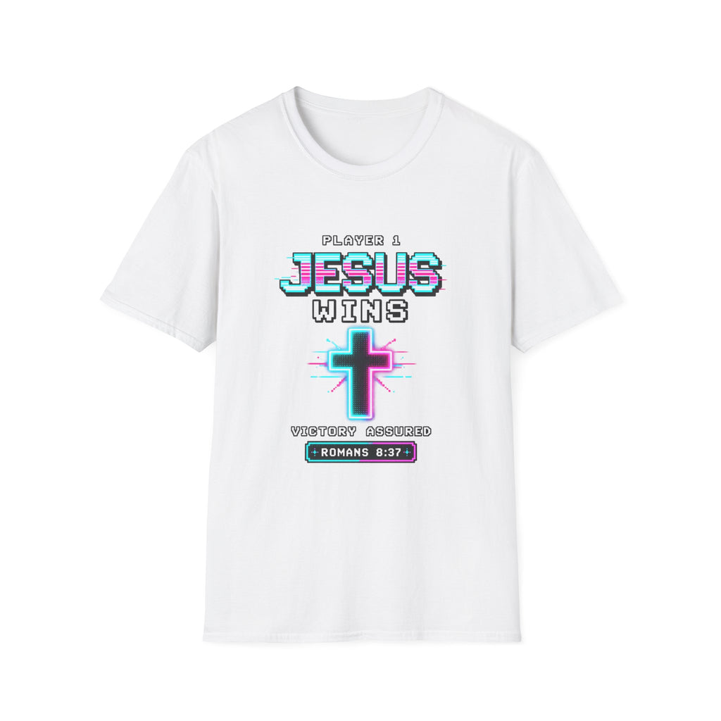 Player 1 Jesus Wins T-Shirt | Christian Cross Retro Gaming