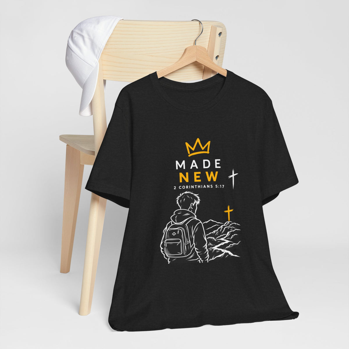New Crown Faith T-Shirt | Backpack Hiker with Cross Illustration