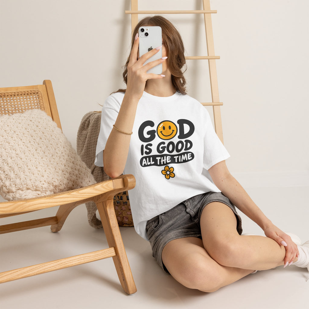 God Is Good All The Time T-Shirt — Christian Smile Face Faith Tee