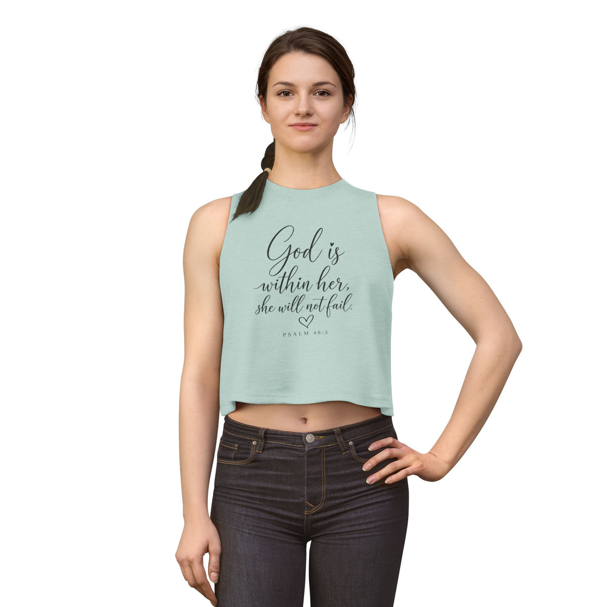 Crop Top — "God is within her, she will not fail" Psalm 46:5 Inspirational Christian Tank