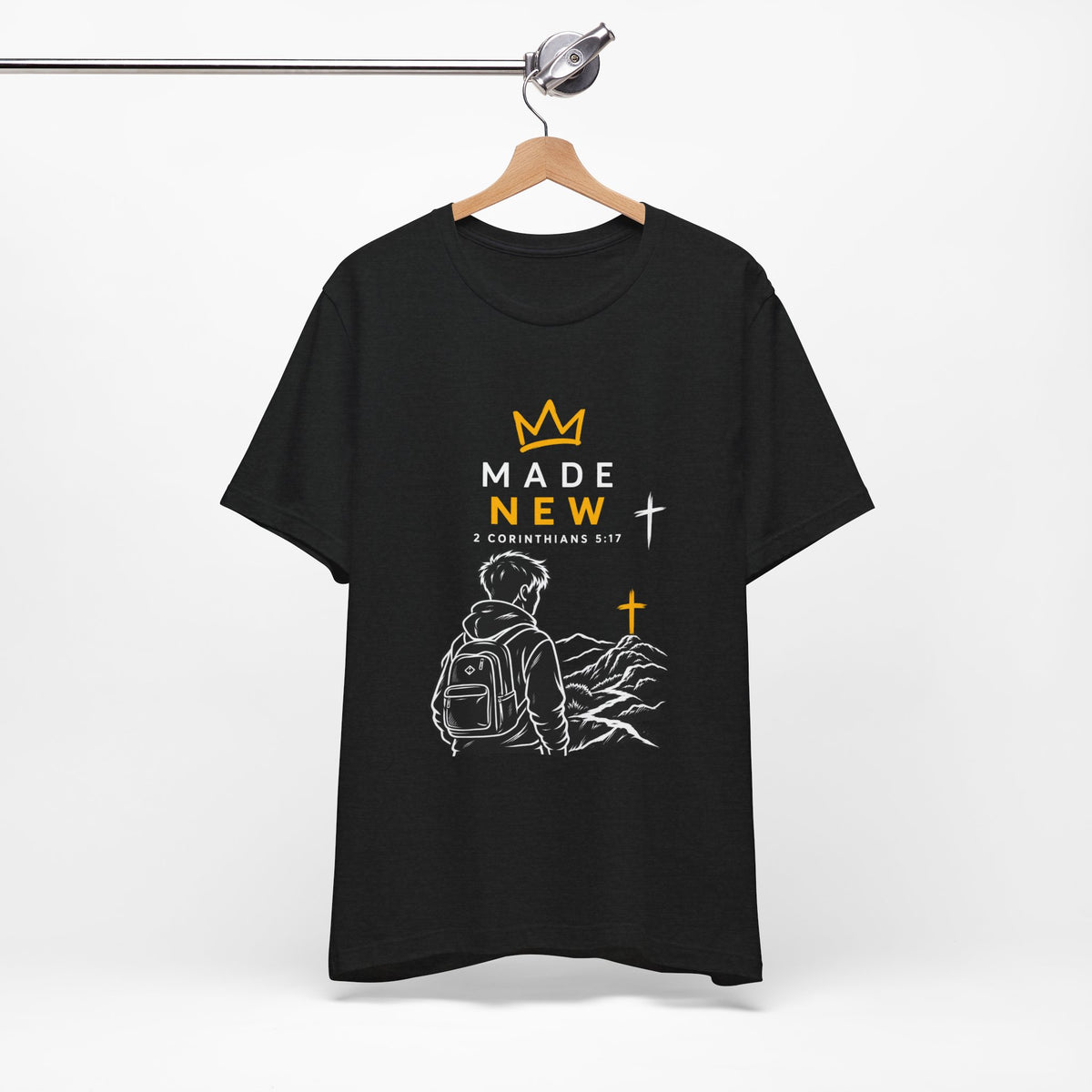 New Crown Faith T-Shirt | Backpack Hiker with Cross Illustration