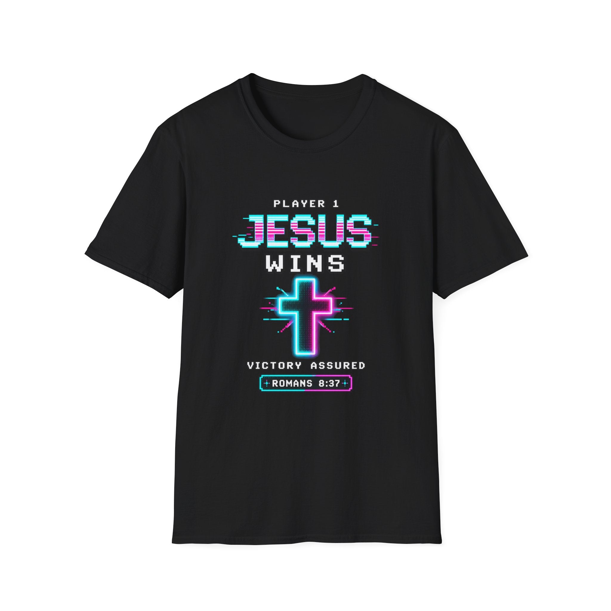 Player 1 Jesus Wins T-Shirt | Christian Cross Retro Gaming